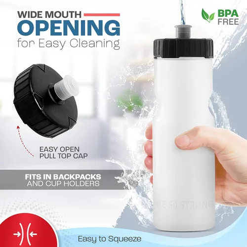 Miniatura 3 de Bike Water Bottle Holder & Bottle Combo – 2-Pack 22 oz Sports Squeeze Bottles with Pull Top Cap & Easy-Install Bike Cage – Made in USA – 50 Strong