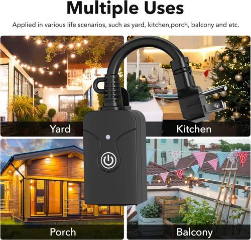 Miniatura 7 de Enchufe WiFi inteligente para exteriores, temporizador Wi-Fi resistente HBN con una toma de tierra, control remoto inalámbrico por aplicación