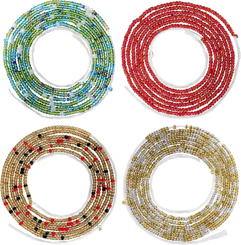 Miniatura 30 de 4 cuentas de cintura africana hechas a mano de 50 pulgadas para mujer, no elásticas (corbata)