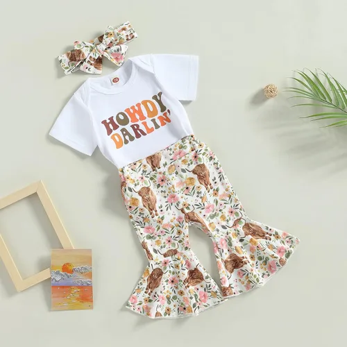 Miniatura 80 de Sejardin Ropa de verano para bebé y niña, recién nacida, manga corta, con letras, mameluco elástico con diadema