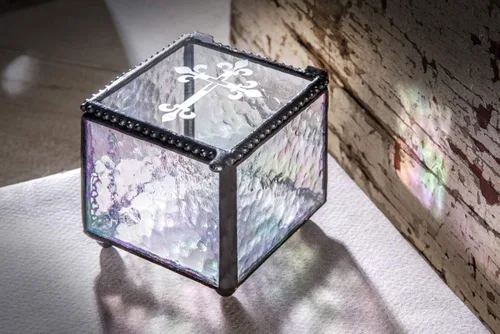 Miniatura 5 de Caja de cristal de la cruz para regalo de la primera comunión católica caja de rosario religioso joyería de recuerdo de la joyería de Christian RCIA