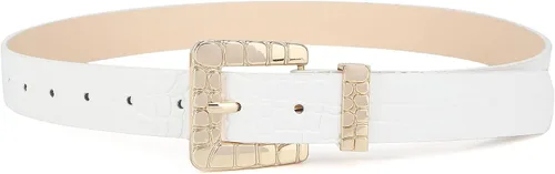 Miniatura 3 de Cinturón de cuero para mujer para pantalones vaqueros con hebilla cuadrada de patrón de cocodrilo