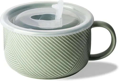 Miniatura 16 de Tazón de sopa de gran tamaño con asa: taza de sopa de cerámica de 38 onzas con tapa, apto para microondas, contenedor de almacenamiento de alimentos