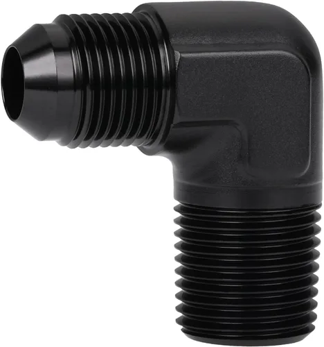 Miniatura 55 de 3AN macho Flare a 1/4 NPT tubo macho 90 grados codo adaptador unión aluminio negro