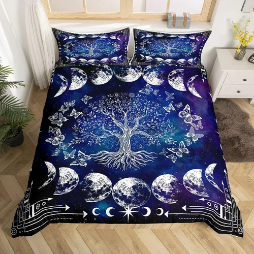 Erosebridal Juego de ropa de cama con diseño de árbol de la vida, tamaño Queen para niños y niñas, diseño bohemio exótico de mariposa, funda de