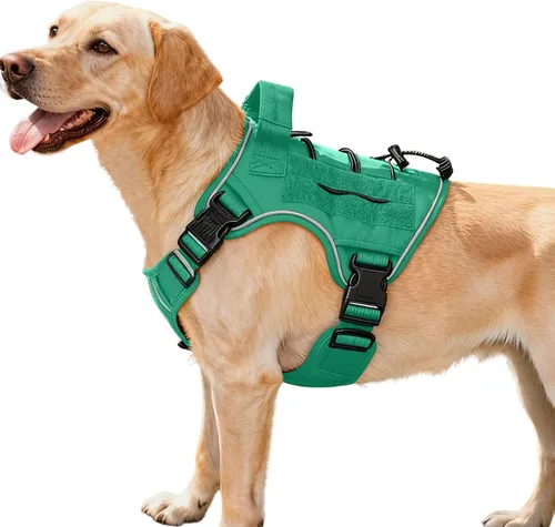 Miniatura 19 de Arnés táctico para perros grandes, chaleco reflectante ajustable sin tirones con sistema Molle, control de grado militar K9 para entrenamiento