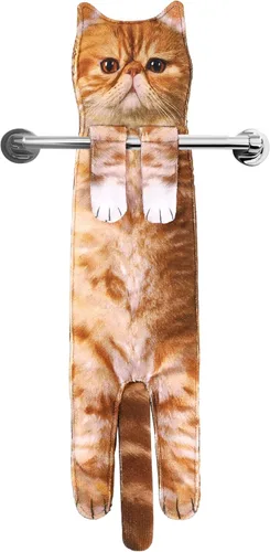 Miniatura 25 de Divertidas toallas de mano – Lindas toallas colgantes y toallas de cara para decoración de gatos, súper absorbentes, suaves, inauguración