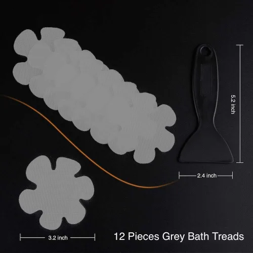 Miniatura 3 de Secopad Calcomanías originales para tina, antideslizantes, 12 unidades, peldaños de ducha de seguridad, apliques adhesivos con raspador premium, Gris