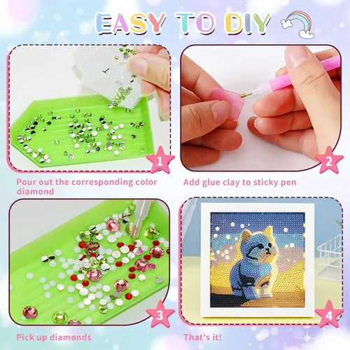Miniatura 6 de xackcme Kits de pintura de diamantes de gato para niños con marco, arte de diamantes de animales para niños de 4 a 8 a 12 años, kit de pintura
