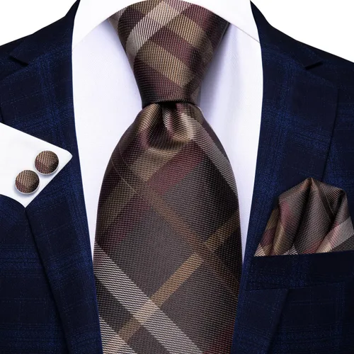 Miniatura 333 de Hi-Tie Corbata clásica de cachemira para hombre con pañuelo y gemelos a cuadros