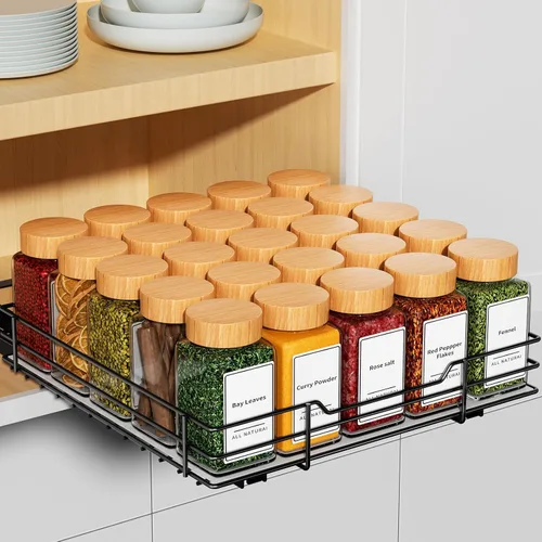 Miniatura 7 de RCHYFEED Organizador de especias para gabinete, 2 niveles extraíbles para armarios interiores y despensa, estante vertical de especias resistente