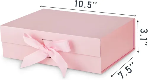 Miniatura 2 de DaiJoob Caja de regalo con tapa para regalos de 10.5 x 7.5 x 3.1 pulgadas con cinta y cierre magnético (paquete de 1) (rosa)
