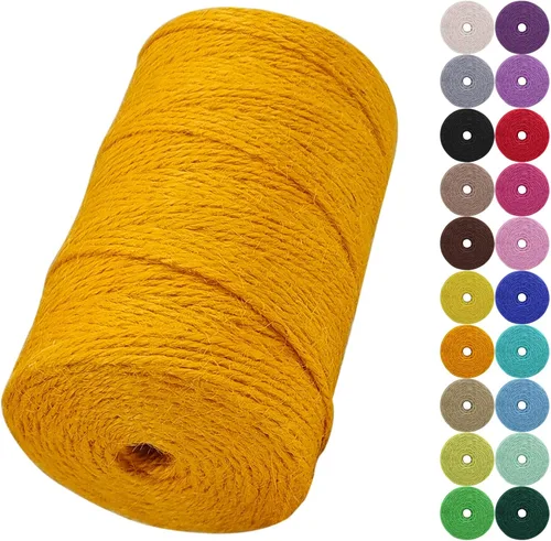 Miniatura 25 de Cuerda de yute natural de 0.079 pulgadas y 328 pies para manualidades, cuerda de yute de colores de 3 capas para envoltura de regalos, jardinería