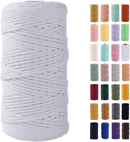 Miniatura 72 de Cordón de macramé gris rosado de 0.118 in x 109 yardas, cuerda de algodón colorido de algodón suave para colgar en la pared, colgar plantas
