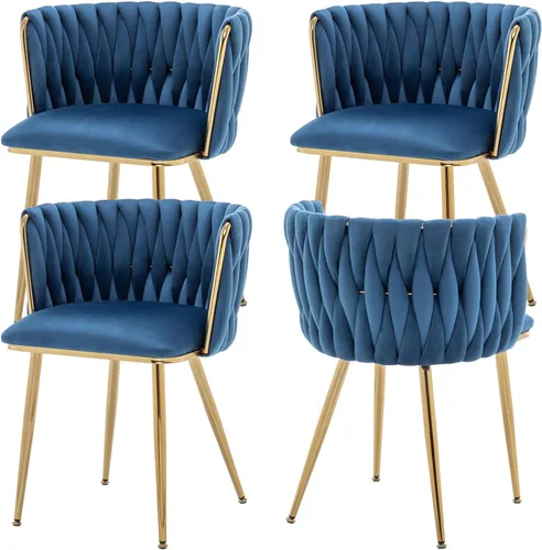 Miniatura 13 de ECHINGLE Juego de 2 sillas de comedor de terciopelo, modernas sillas de comedor tejidas tapizadas con patas de metal dorado, sillas decorativas