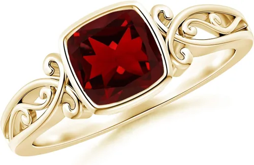 Angara Anillo solitario con cojín de granate natural para mujer en oro amarillo de 14 quilates (Grado-AAAA Tamaño 0.236 in) Regalo de joyería de