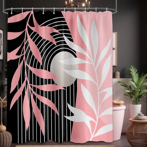 Miniatura 21 de Cortina de ducha bohemia en negro y gris, cortinas de ducha modernas de mediados de siglo negro y gris para baño, juego de tela impermeable