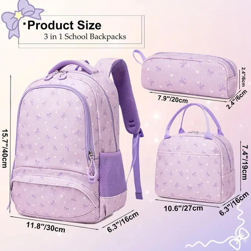 Miniatura 17 de Juego de mochila para niñas con diseño de unicornio, mochila escolar para niños, mochila para libros para niñas, set 3 en 1, regreso a clases