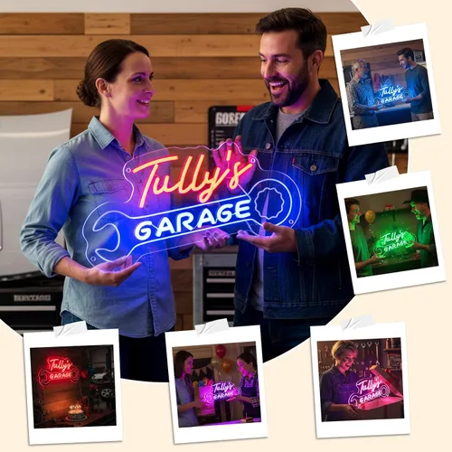Miniatura 6 de Letrero de neón personalizado para garaje, letrero de luz LED personalizado con forma de llave inglesa, decoración de pared de taller de mecánica