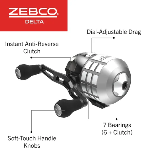 Miniatura 3 de Zebco Carrete de pesca Delta Spincast, embrague instantáneo antirretroceso, engranajes totalmente metálicos, recuperación cambiable a mano derecha