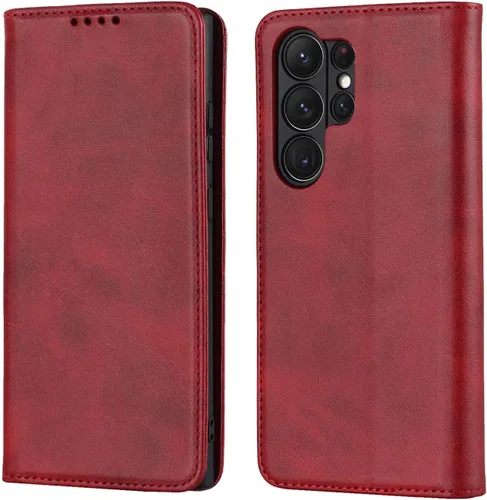 Havaya Funda tipo cartera para Samsung Galaxy S23 Ultra, tapa magnética con tarjetero y soporte para tarjeta - rojo PU+rojo
