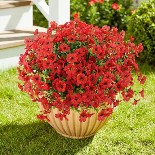 Miniatura 22 de ATTGREAT Flores artificiales para exteriores, plantas sintéticas resistentes a los rayos UV, flores falsas, margaritas, 12 paquetes de plnats de Azul