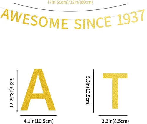 Miniatura 2 de Impresionante cartel con texto en inglés "Awesome Since 1937" con texto en inglés "Happy 89th Birthday", dorado brillante, decoración de fiesta