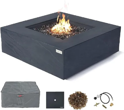 AMS Chimenea | Elementi Plus | Roraima | Mesa cuadrada de gas propano de hormigón negro pizarra