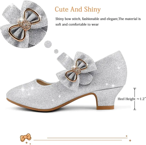 Miniatura 2 de Eithy Zapatos de vestir para niñas, tacón bajo con lazo, sandalias planas de verano para niños pequeñosniños grandes