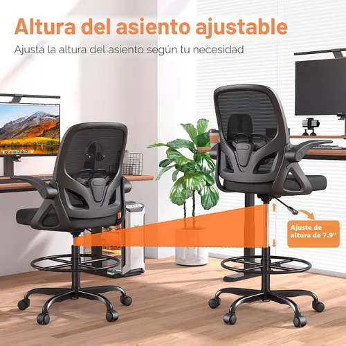 Miniatura 4 de ORRSAKER Silla de Dibujo Alta con Soporte Lumbar y Anillo Reposapiés, Silla de Escritorio Ergonómica Alta de Apoyo de Altura Extendida para Trabajo