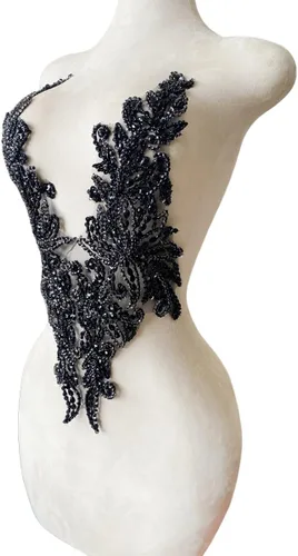 Miniatura 3 de Apliques de diamantes de imitación puros cosidos a mano, parche multicolor, accesorios de manualidades para vestido de novia de niña, 14 x 20 Negro
