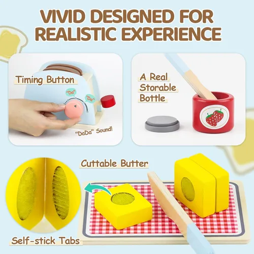 Miniatura 3 de Airlab Play Accesorios de Cocina para Niños Pequeños 1-3 Tostadora Emergente de Madera Juguete de Comida de Juego Niños Edad 1 2 3, Pan