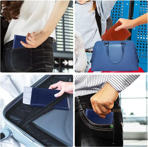 Miniatura 4 de Combo de soporte para pasaporte, pasaporte y tarjetero de vacunación, marrón + azul oscuro