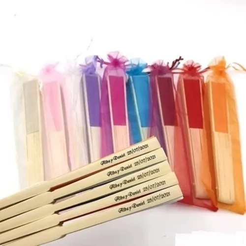 Miniatura 7 de Abanicos de mano personalizados para recuerdos de boda, abanicos de papel plegables de mano con bambú para regalo de boda, fiesta, hogar, bricolaje