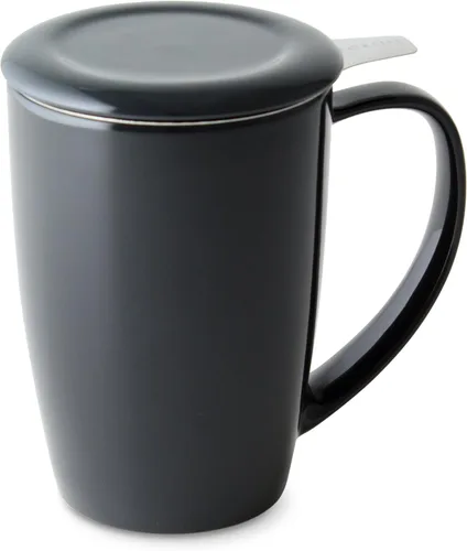Forlife. Taza de 15 onzas, alta, curvada, con infusor de té y tapa., negro, (Black Graph)