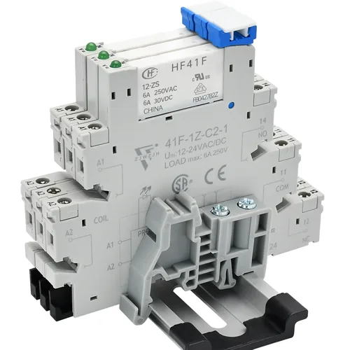 Relé de potencia miniatura 12V CC/AC HF41F/12-ZS 5 pines 1NO 1NC 6A SPDT, base de enchufe con indicador LED 41F-1Z-C2, con carril DIN, 3 relés