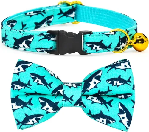 Miniatura 17 de Collar de Gato Azul con Diseño de Búfalo a Cuadros, Conjunto de Lazo para Boda/Cumpleaños, Collar Separable para Gatito