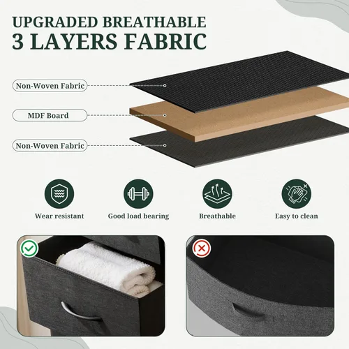Miniatura 6 de Mesita de noche mejorada, pequeña mesa auxiliar de 2 cajones, muebles de noche, contenedores de tela superior de madera para dormitorio, armario