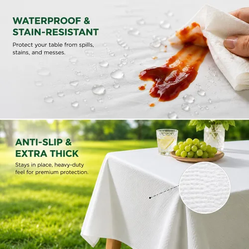 Miniatura 4 de ANECO Manteles 100% compostables para mesas rectangulares (54 x 108 pulgadas, 3 unidades) – Mantel rectangular desechable blanco – Mantel de mesa