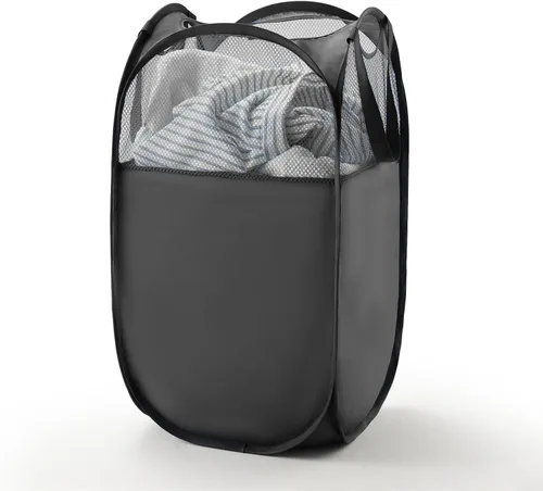 Miniatura 13 de TECHMILLY Cesta plegable de malla para la ropa sucia con asas resistentes y bolsillo lateral, cestas plegables portátiles para ropa para dormitorio