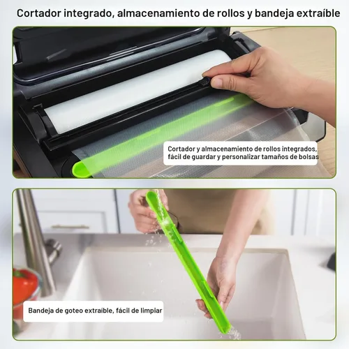 Miniatura 5 de Gasbye Máquina selladora al vacío de precisión de 95 kPa, doble sellado térmico para alimentos secos/húmedos, mango de fácil bloqueo, almacenamiento