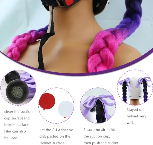 Miniatura 3 de 2 Pzas Coleta de Casco Coleta de Casco de Motocicleta Coleta de Casco de Bicicleta Trenzas Colas de Cabello para Decoraciones de Cualquier Casco