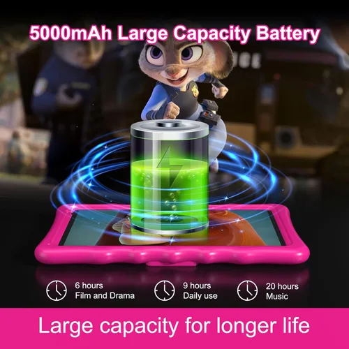 Miniatura 4 de BYYBUO Tablet para niños, tablet de 10.1 pulgadas Android 13 para niños, 2 GB RAM 64 GB ROM 5000 mAh batería, tabletas para niños pequeños