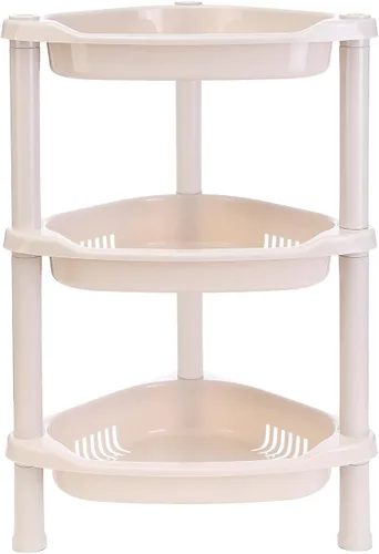 Organizador de ducha esquinero beige de 3 niveles, 14.5 x 10 x 22.5 pulgadas, soportes de ducha de plástico para baño interior, bañera, mesa de