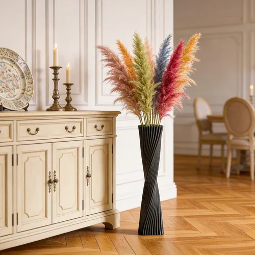 Jarrón de suelo negro de 23.6" (60cm) de alto para hierba de las pampas, jarrones de suelo para decoración geométrica moderna - Jarrón de flores