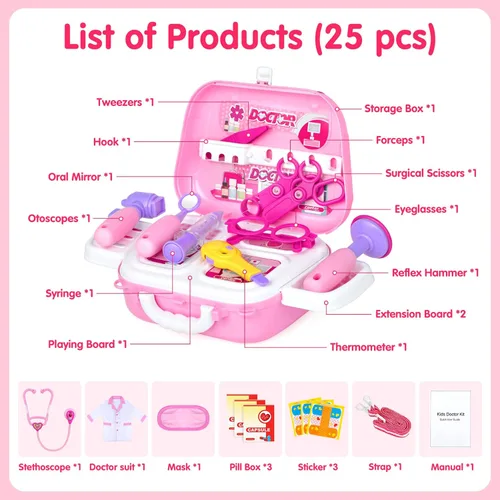 Miniatura 6 de Disfraz de doctor para niños – Juego de juguetes de simulación médica para niñas – Kit de médicos para niños pequeños de 3 a 5 años – Conjuntos