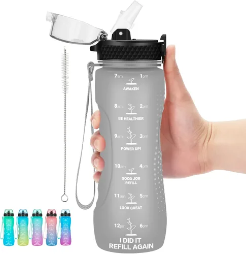 Miniatura 9 de Botella de agua motivacional para niños de 24 onzas con marcador de tiempo, tapa de pajilla, a prueba de fugas, botella de agua deportiva Tritan sin