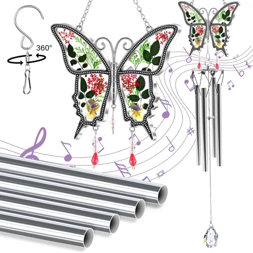 Miniatura 10 de KY&BOSAM Atrapasoles de cristal con diseño de mariposa para colgar ventanas, chaim de viento con flor preservada y dije de corazón de metal, regalo