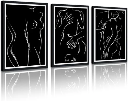 Miniatura 8 de Novatique 3 piezas de arte de pared sexy en blanco y negro para parejas desnudas, decoración de pared abstracta de amor para mujeres y hombres, arte