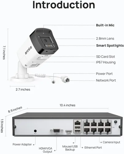 Miniatura 8 de ANNKE H500 8CH 4pcs 3K 5MP Cámara Sistema de seguridad PoE, alarma de luz roja y azul, H.265+ NVR con disco duro de 2 TB, cámara bala al aire libre